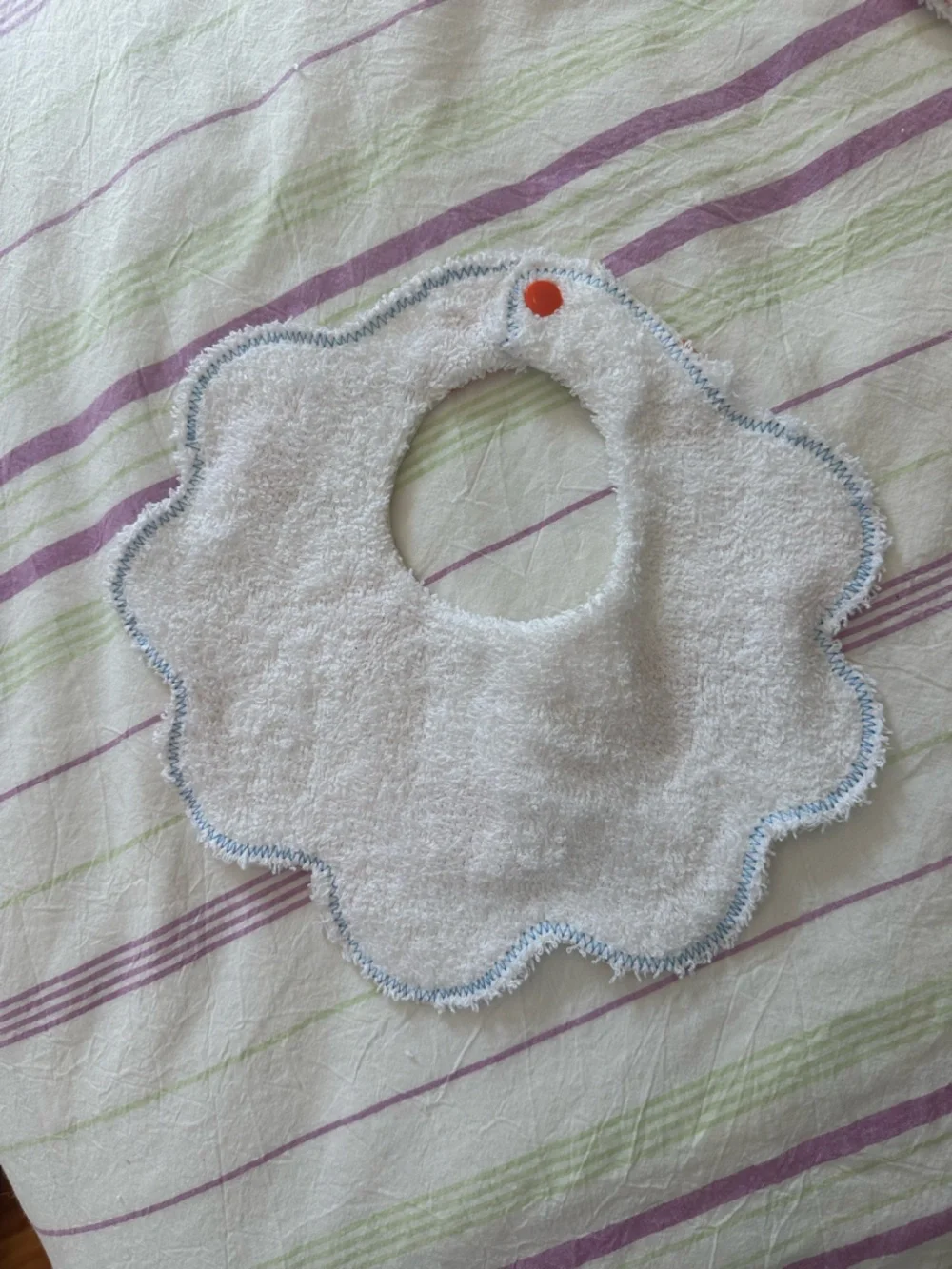 Baby Cream Bib with Orange Pizza Print - Handmade